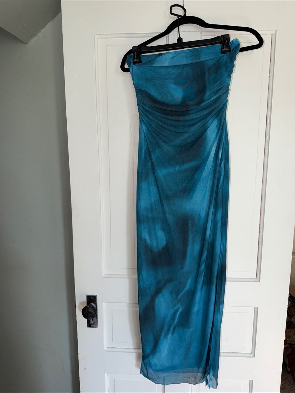 Strapless Teal Blue Evening Dress